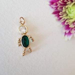 14k Yellow Gold Clear & Green CZ Figural Mini Pendant